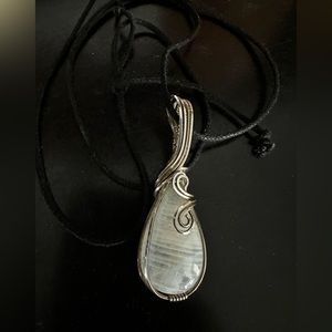 Moonstone and silver pendant with rope cord